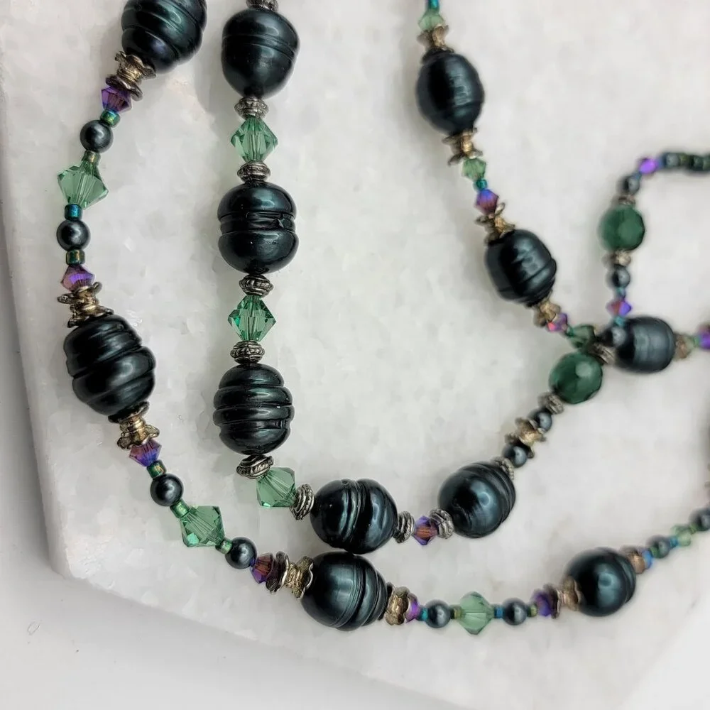 Multistrand Tahitian Circle Freshwater Pearls Necklace 925 Silver Clasp - Picture 3 of 4